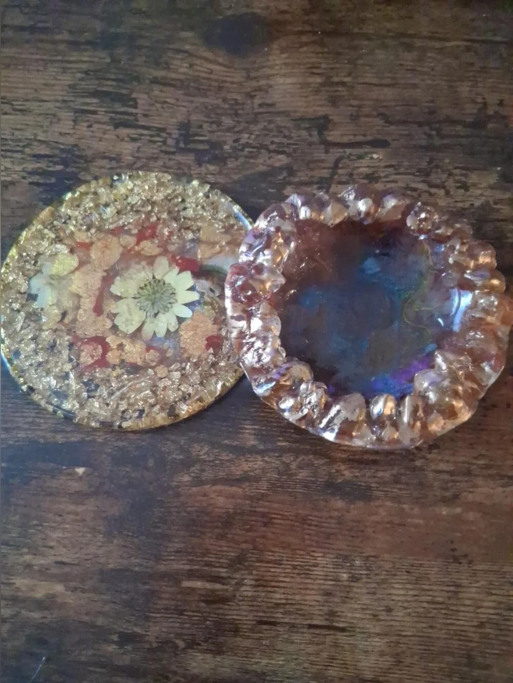 Handmade Iridescent Pink Resin Coaster & Trinket Dish Set